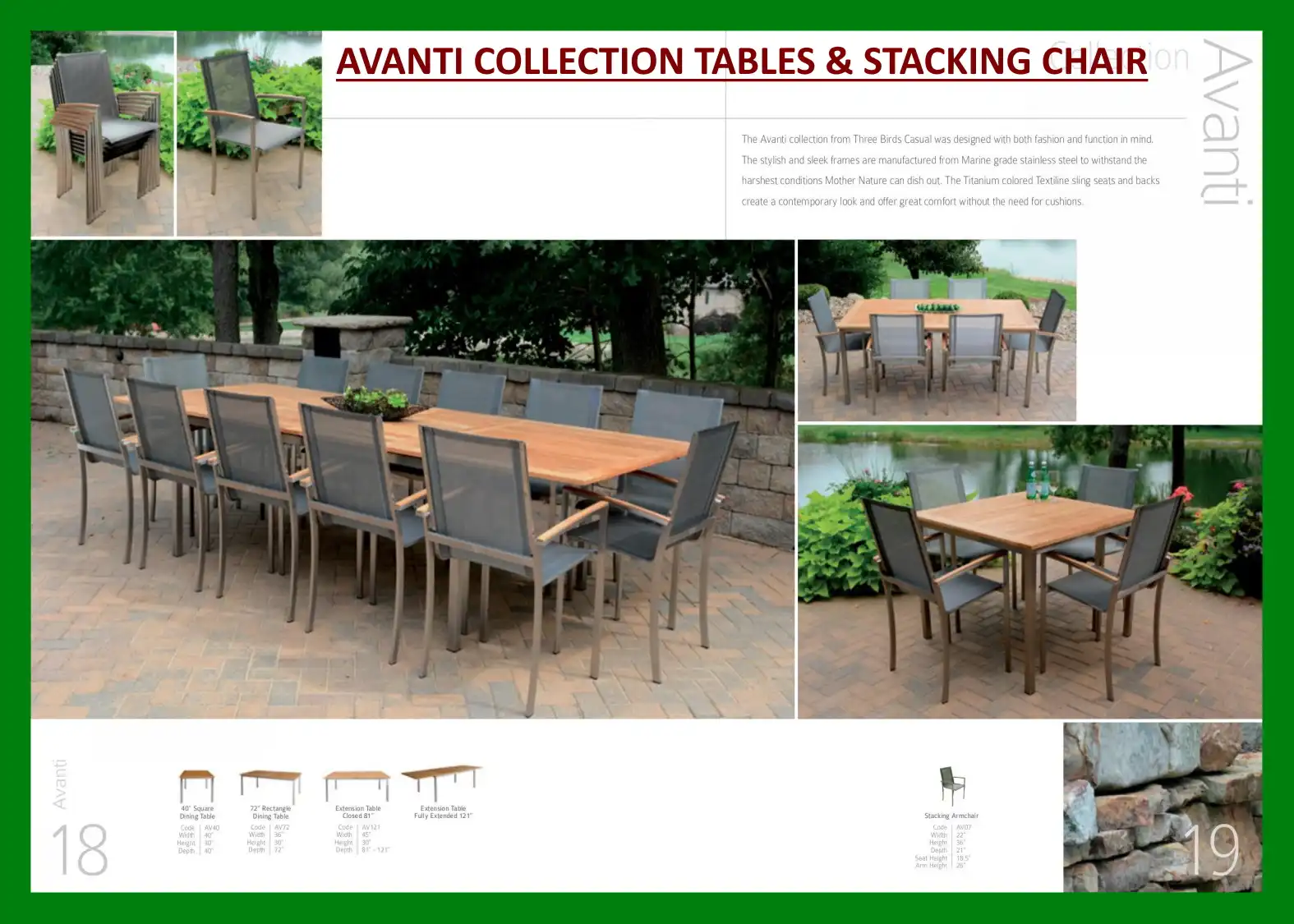 AVANTI COLLECTION TABLES & STACKING CHAIR