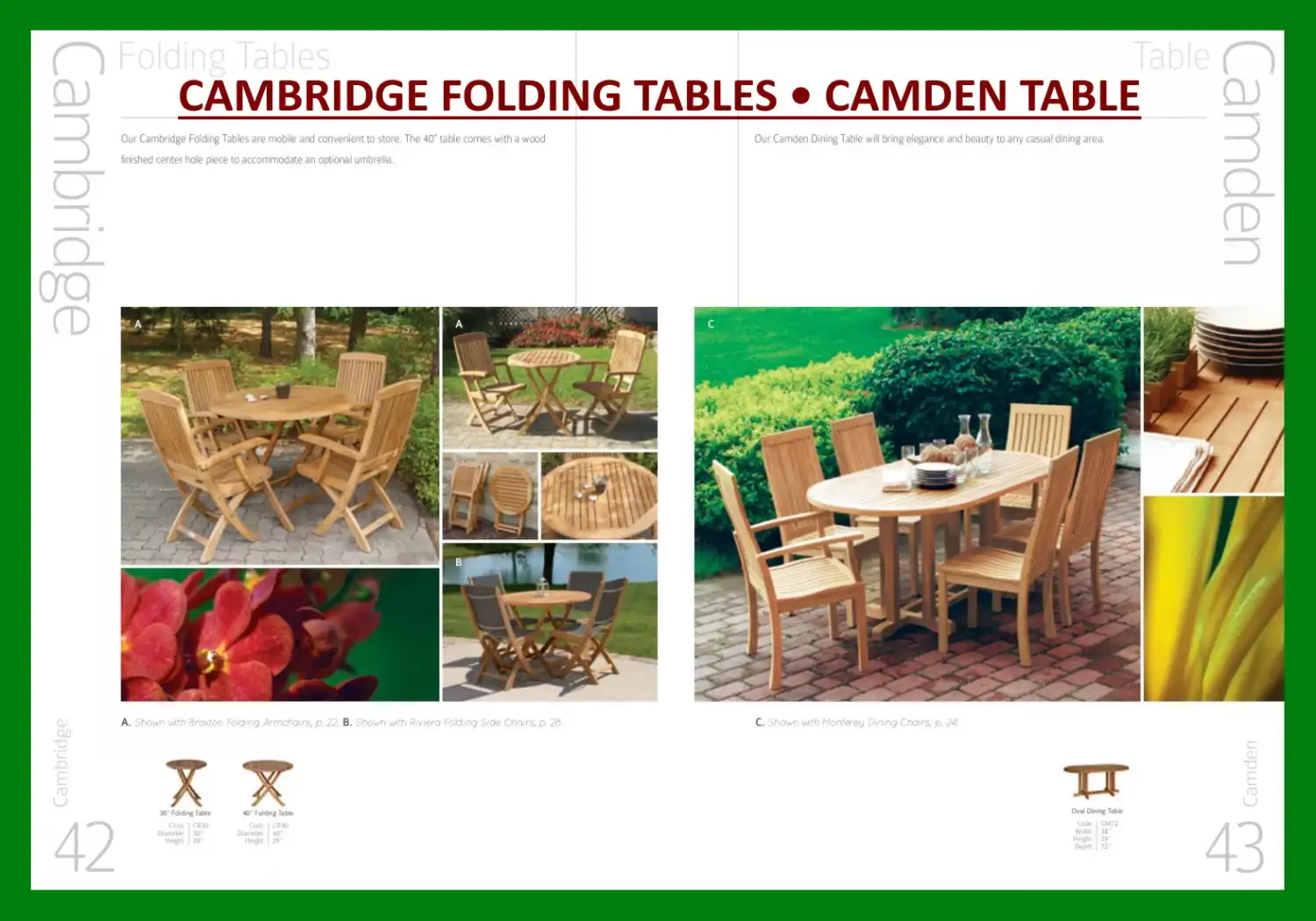 CAMBRIDGE FOLDING TABLES • CAMDEN TABLE