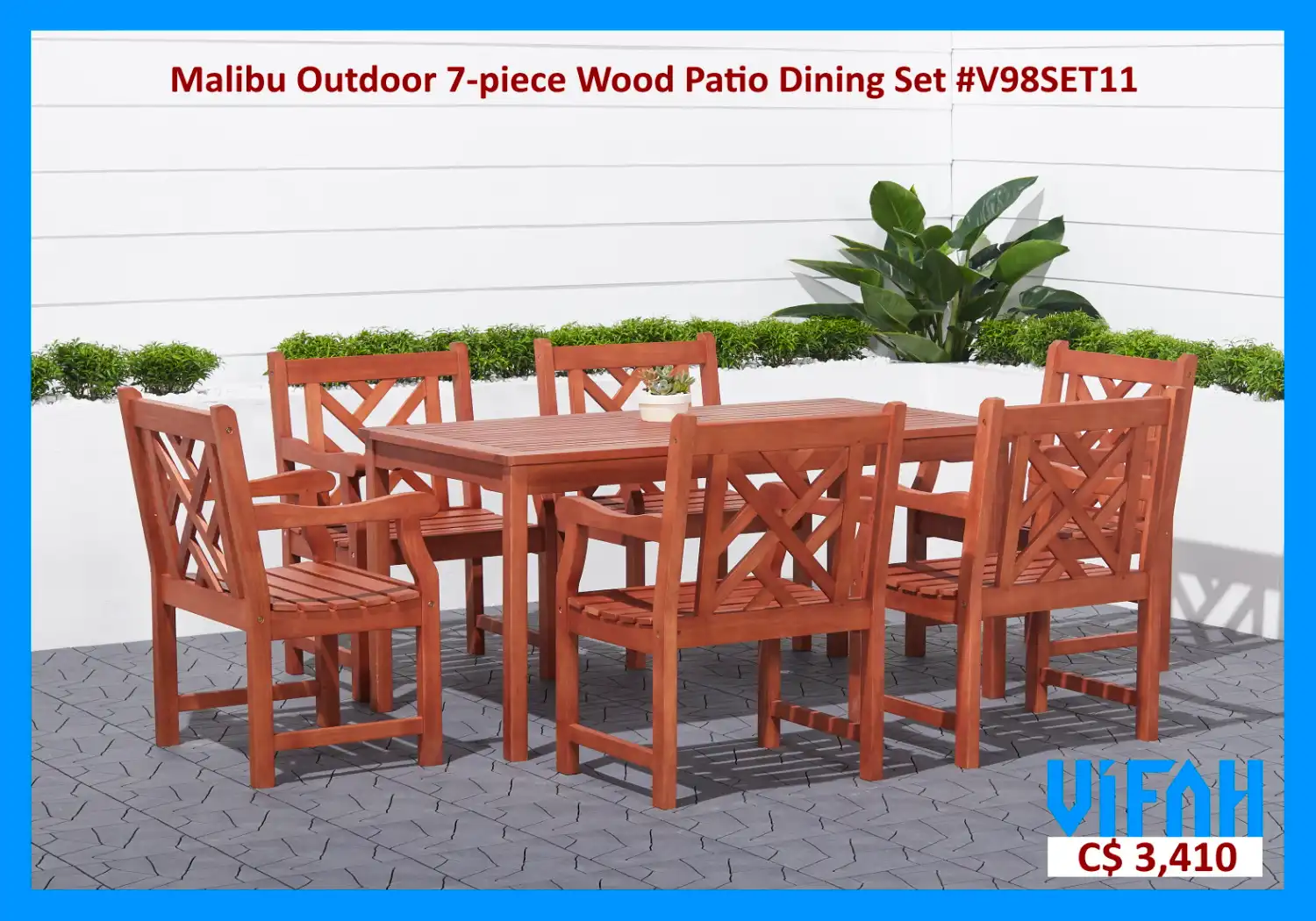 MALIBU Outdoor #V98SET11 7-piece Wood Patio Dining Set