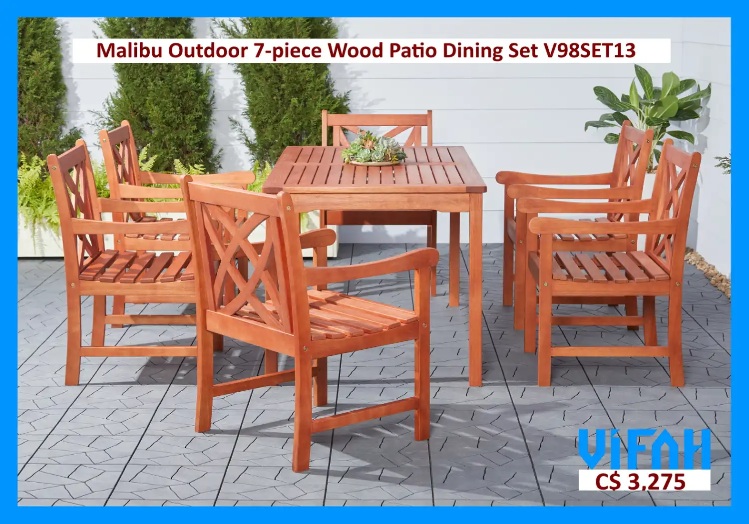 MALIBU Outdoor #V98SET13 7-piece Wood Patio Dining Set