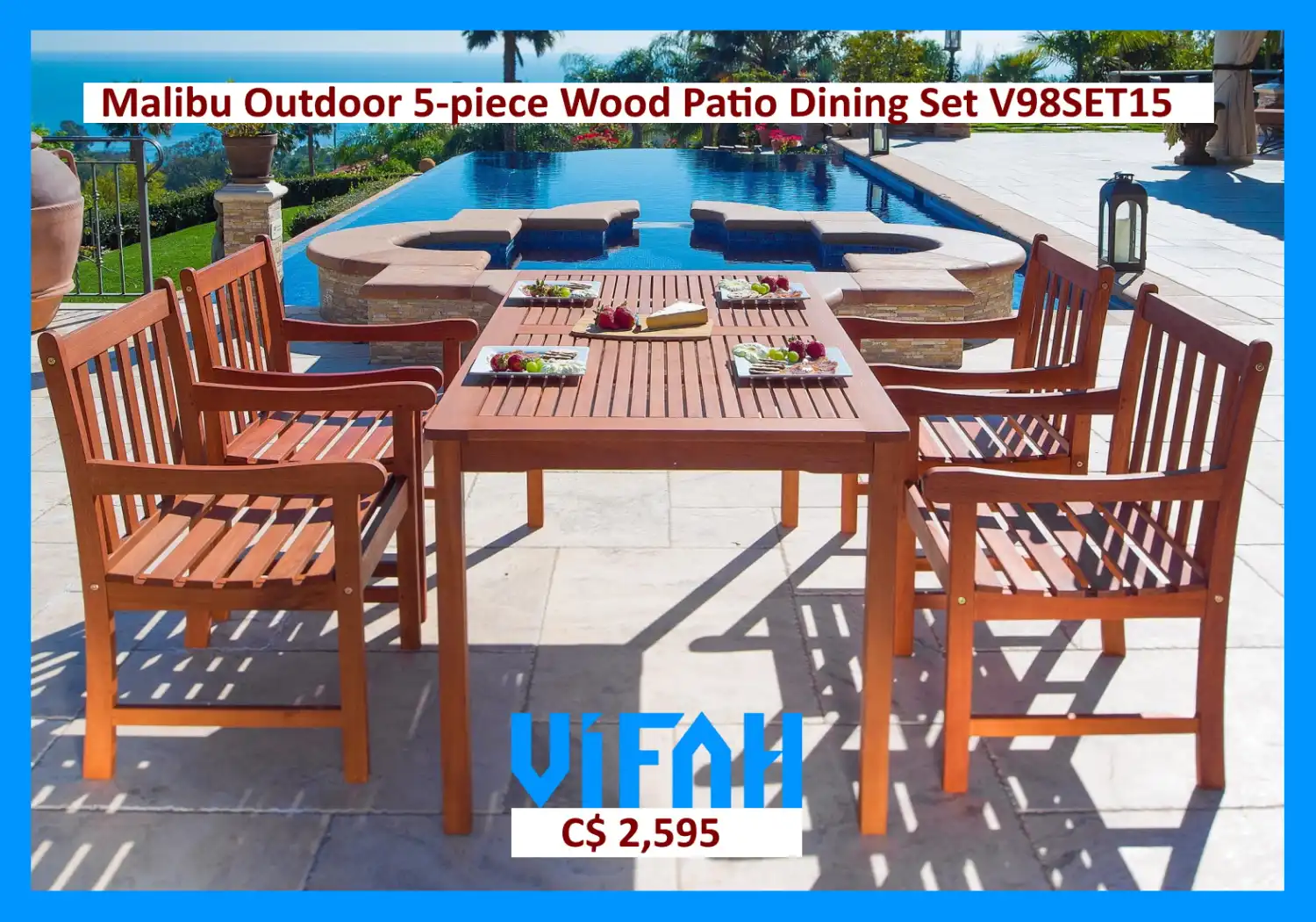MALIBU Outdoor #V98SET15 5-piece Wood Patio Dining Set
