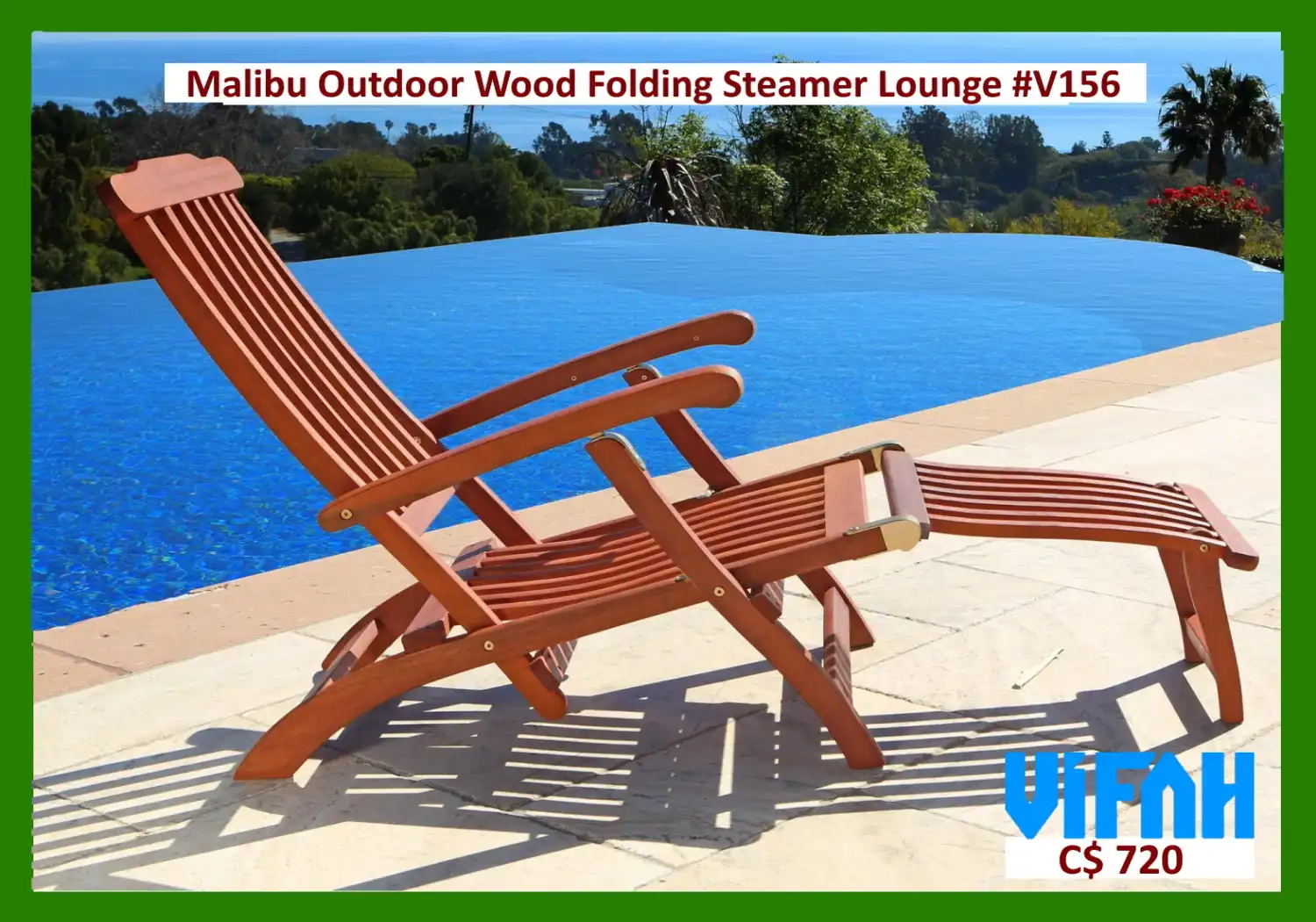 MALIBU Outdoor #V156 Wood Folding Steamer Lounge