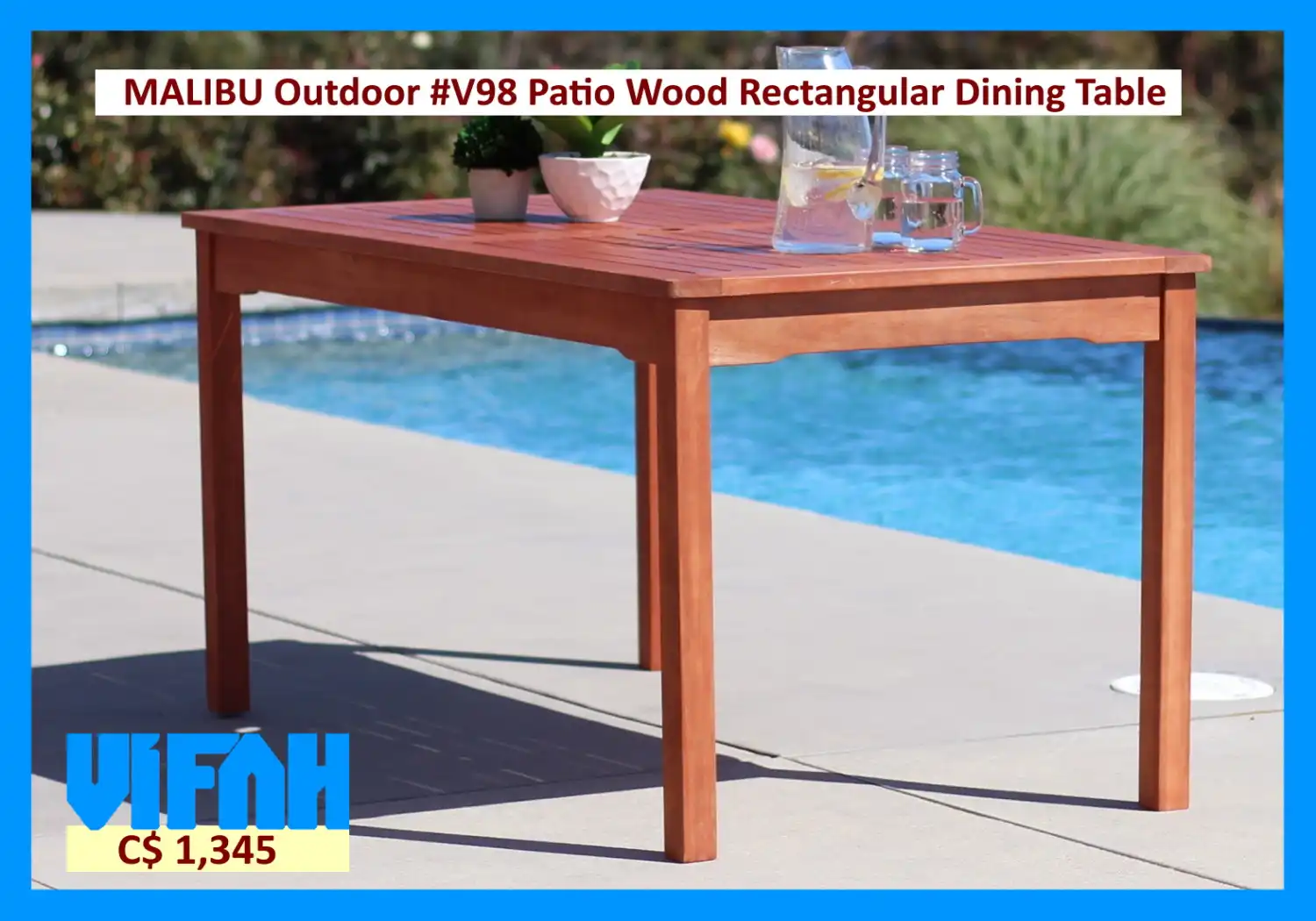 MALIBU Outdoor #V98 Patio Wood Rectangular Dining Table