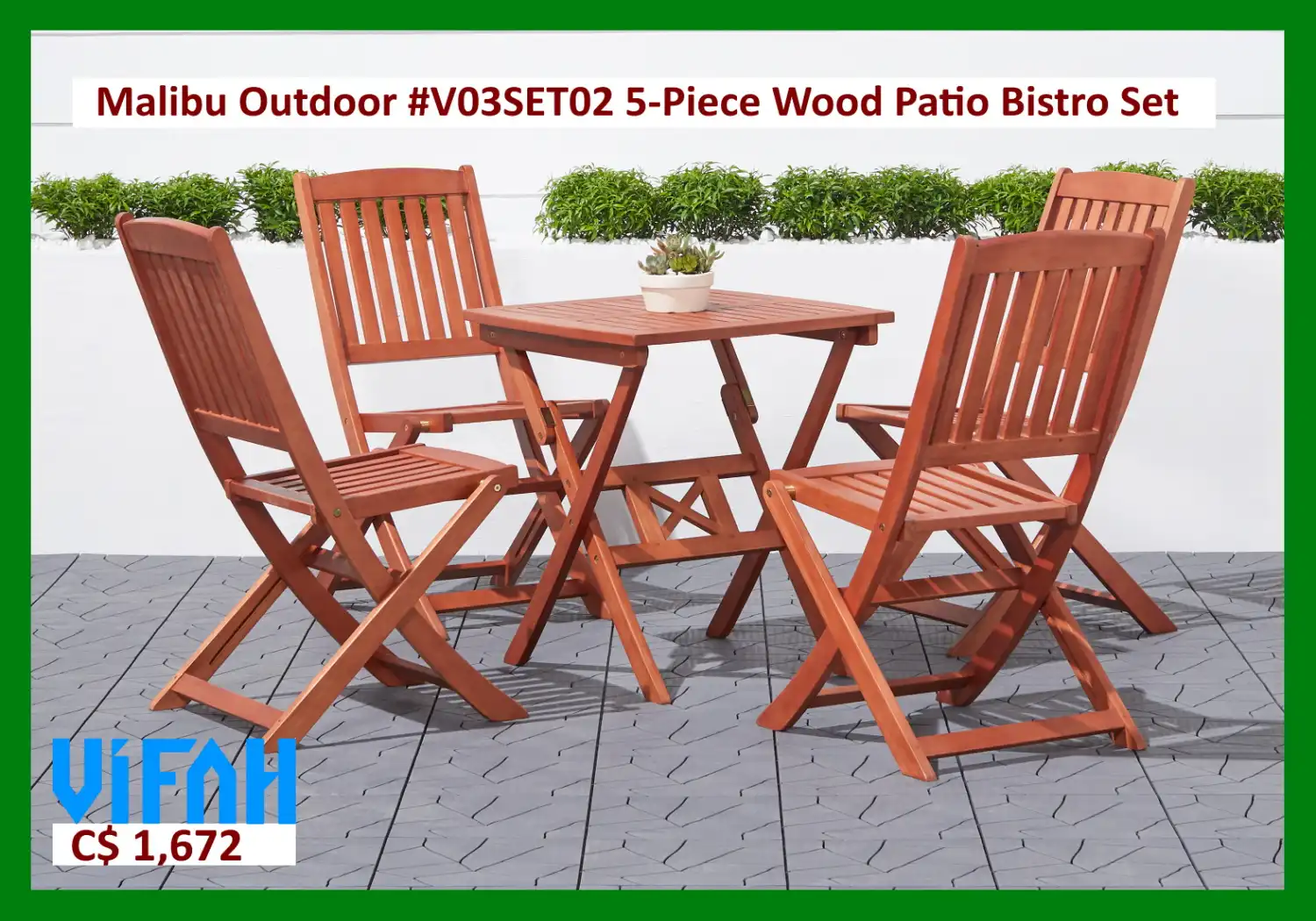 MALIBU Outdoor #V03SET02 5-Piece Wood Patio Bistro Set