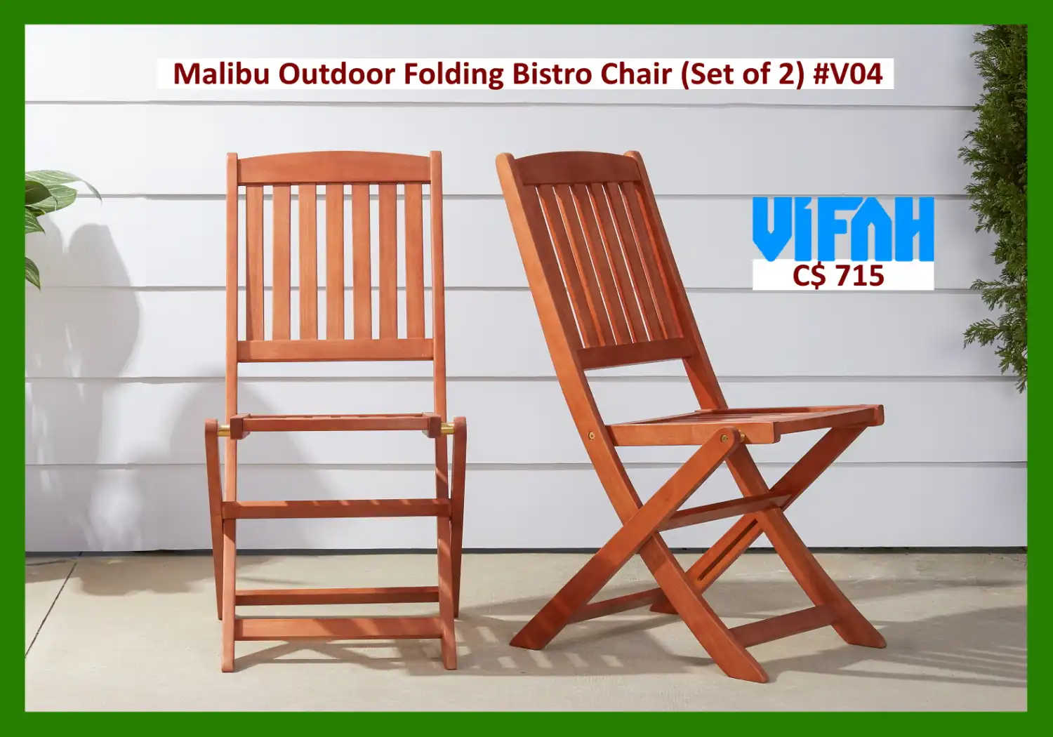 MALIBU Outdoor #V04 Folding Bistro Chair (Set of 2)