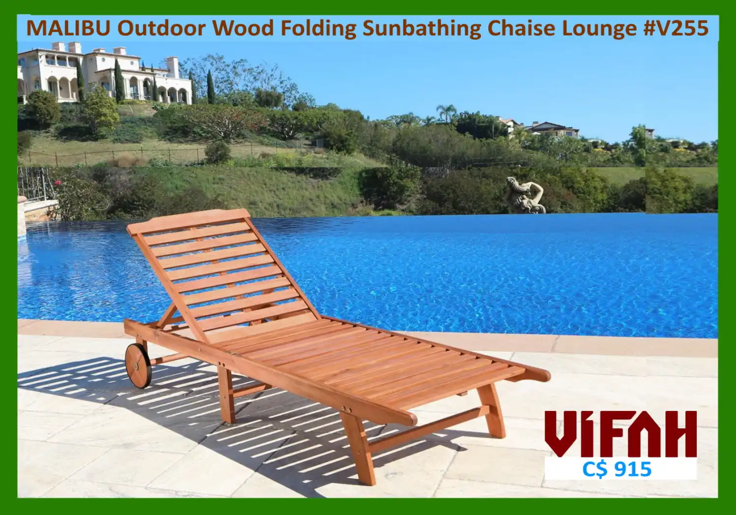 MALIBU Outdoor #V255 Wood Folding Sunbathing Chaise Lounge