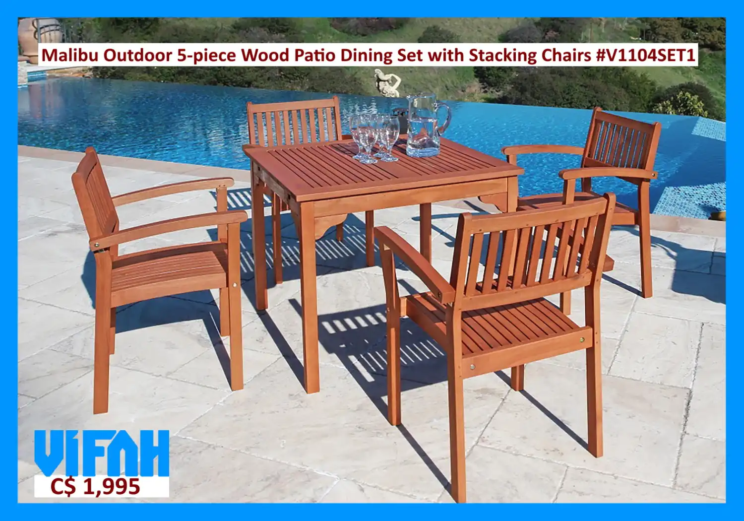 MALIBU Outdoor #V1104SET01 5-piece Wood Patio Dining Set with Stacking Chairs