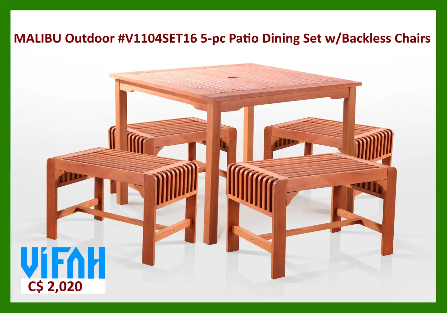 MALIBU Outdoor #V1104SET16 5-piece Wood Patio Dining Set with Backless Chairs