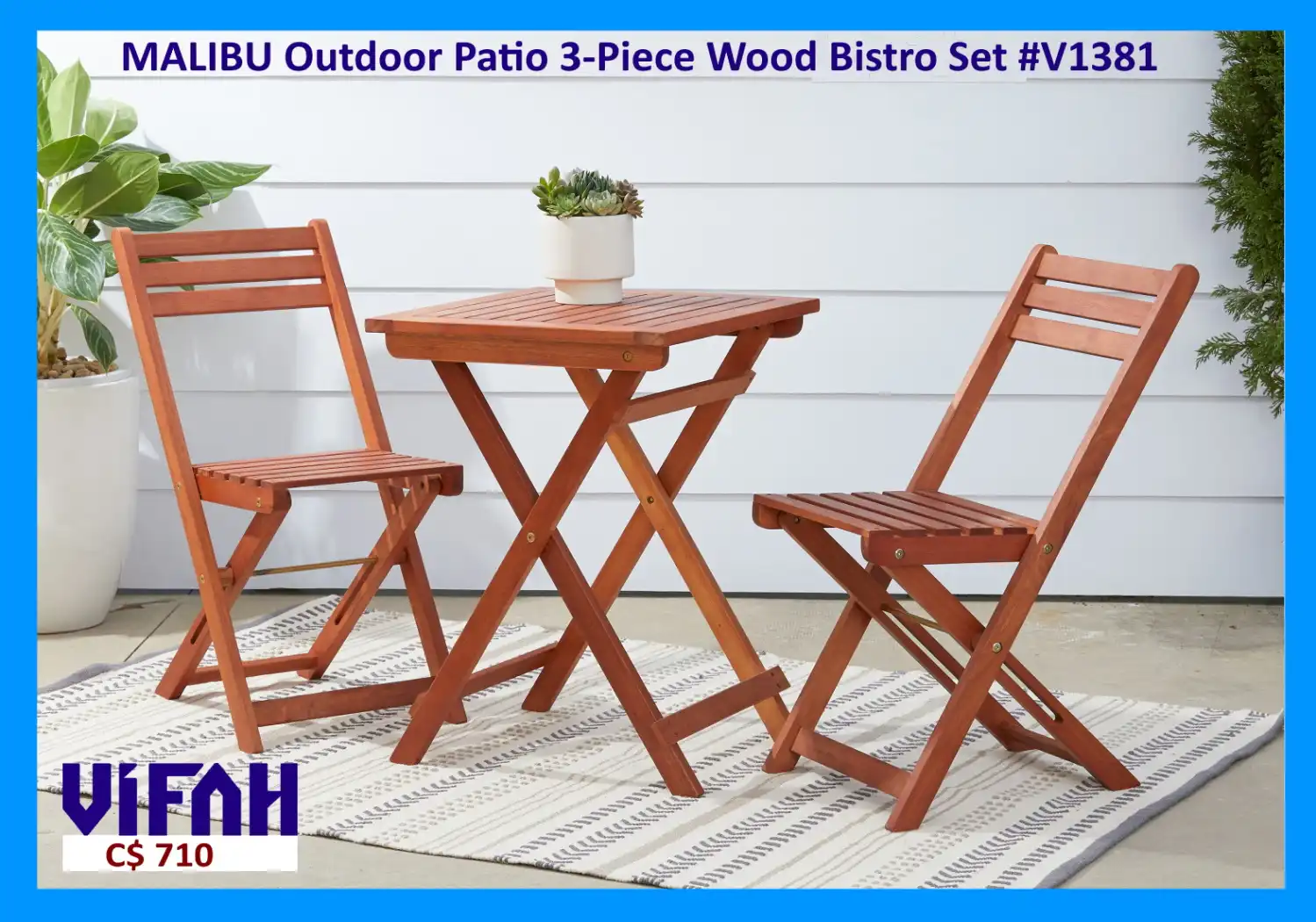 MALIBU Outdoor #V1381 Patio 3-Piece Wood Bistro Set