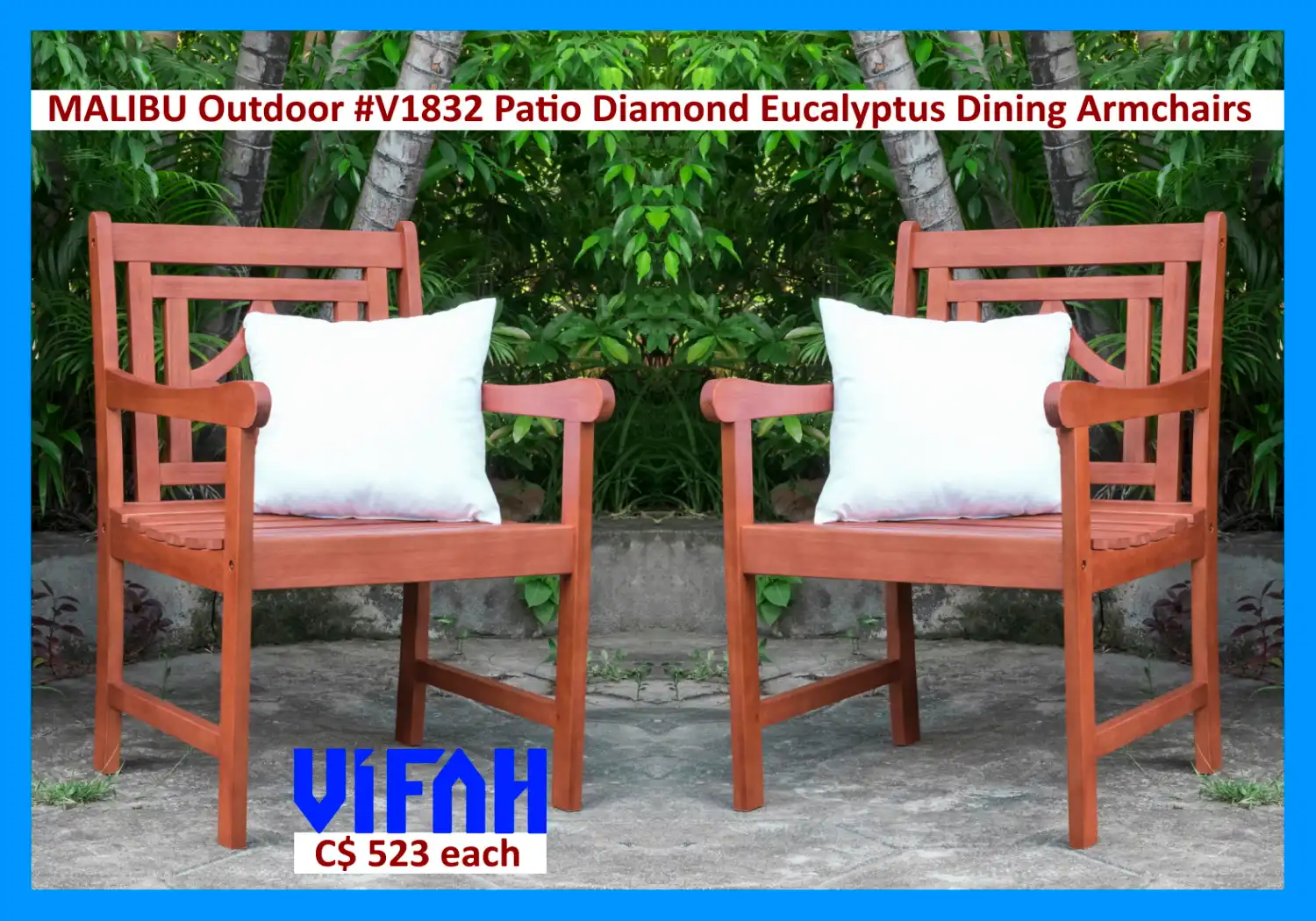 MALIBU Outdoor #V1832 Patio Diamond Eucalyptus Dining Armchair