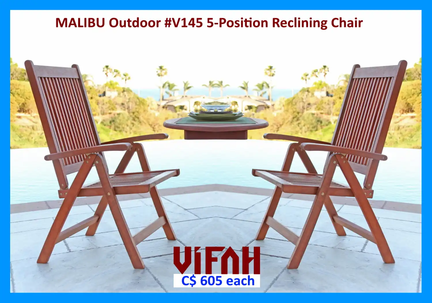 MALIBU Outdoor #V145 Patio Wood 5-Position Reclining Arm Chair