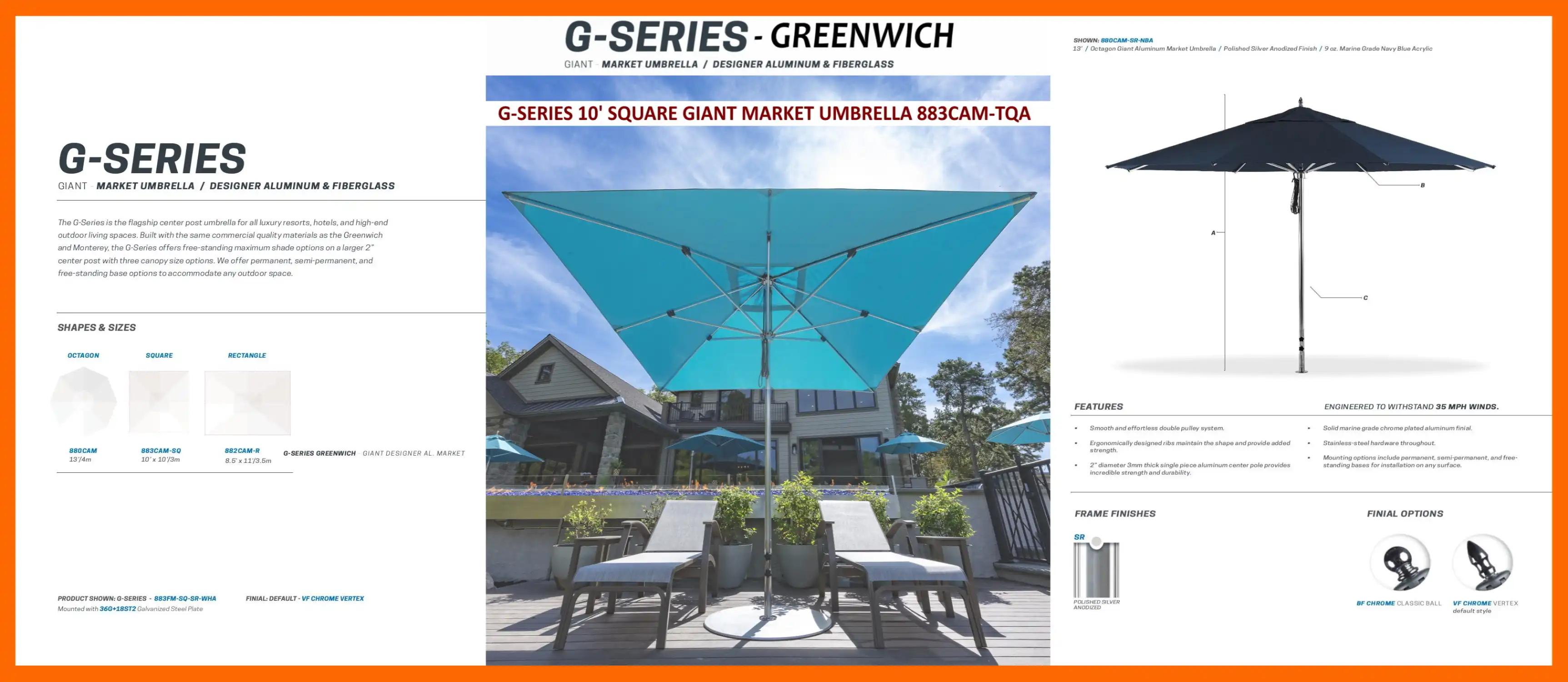 G-SERIES GREENWICH Giant Market ALUMINUM Market Umbrella