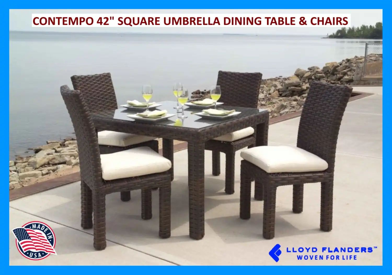 CONTEMPO 42" SQUARE UMBRELLA DINING TABLE & CHAIRS