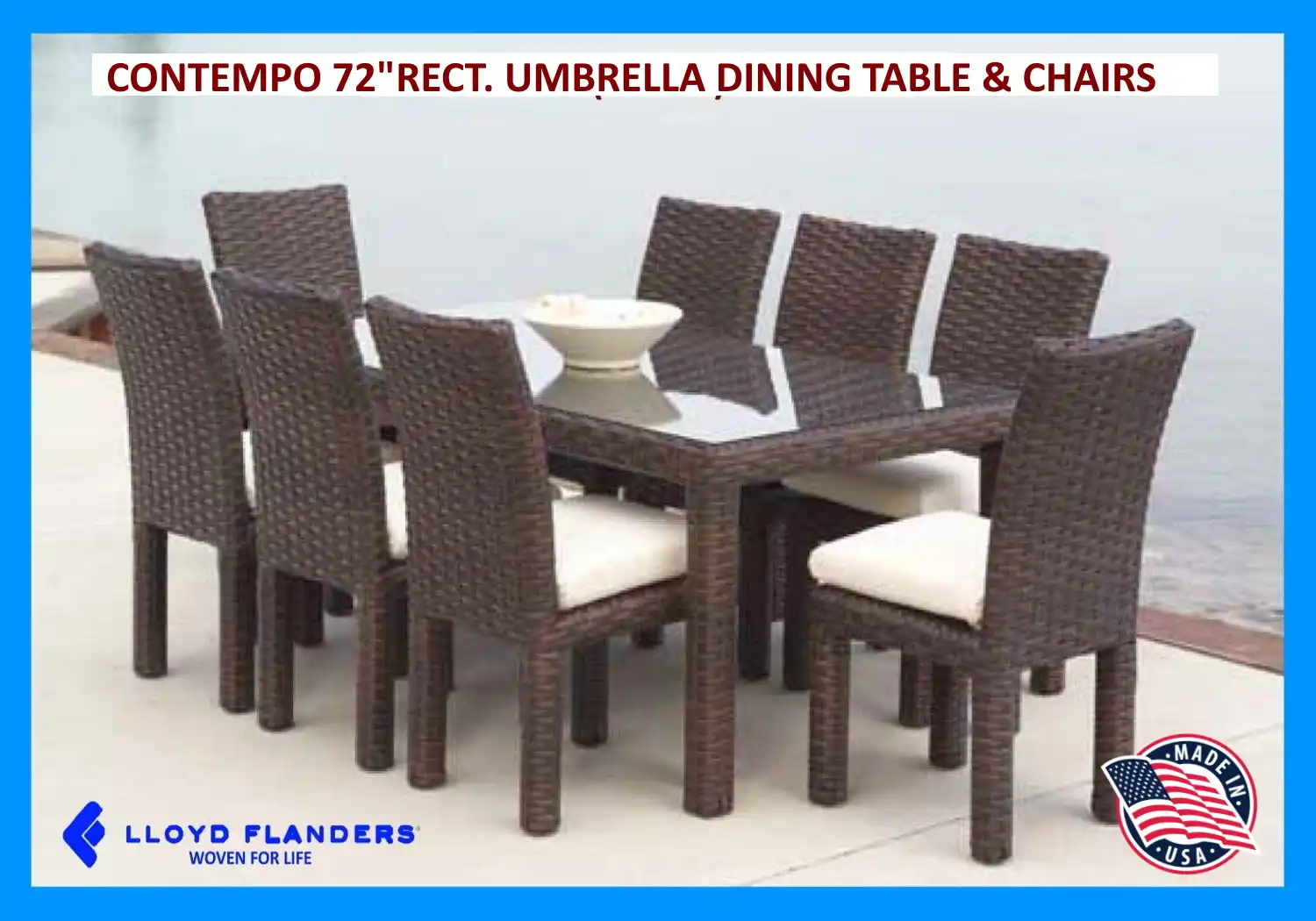 CONTEMPO 72" RECTANGULAR UMBRELLA DINING TABLE & CHAIRS