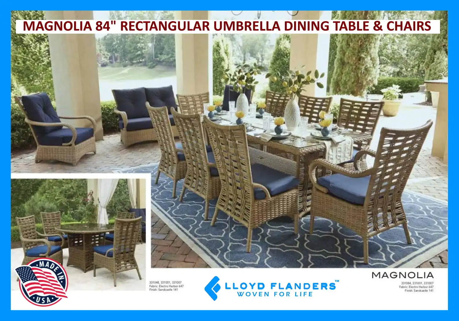 MAGNOLIA 84" RECTANGULAR UMBRELLA DINING TABLE & CHAIRS