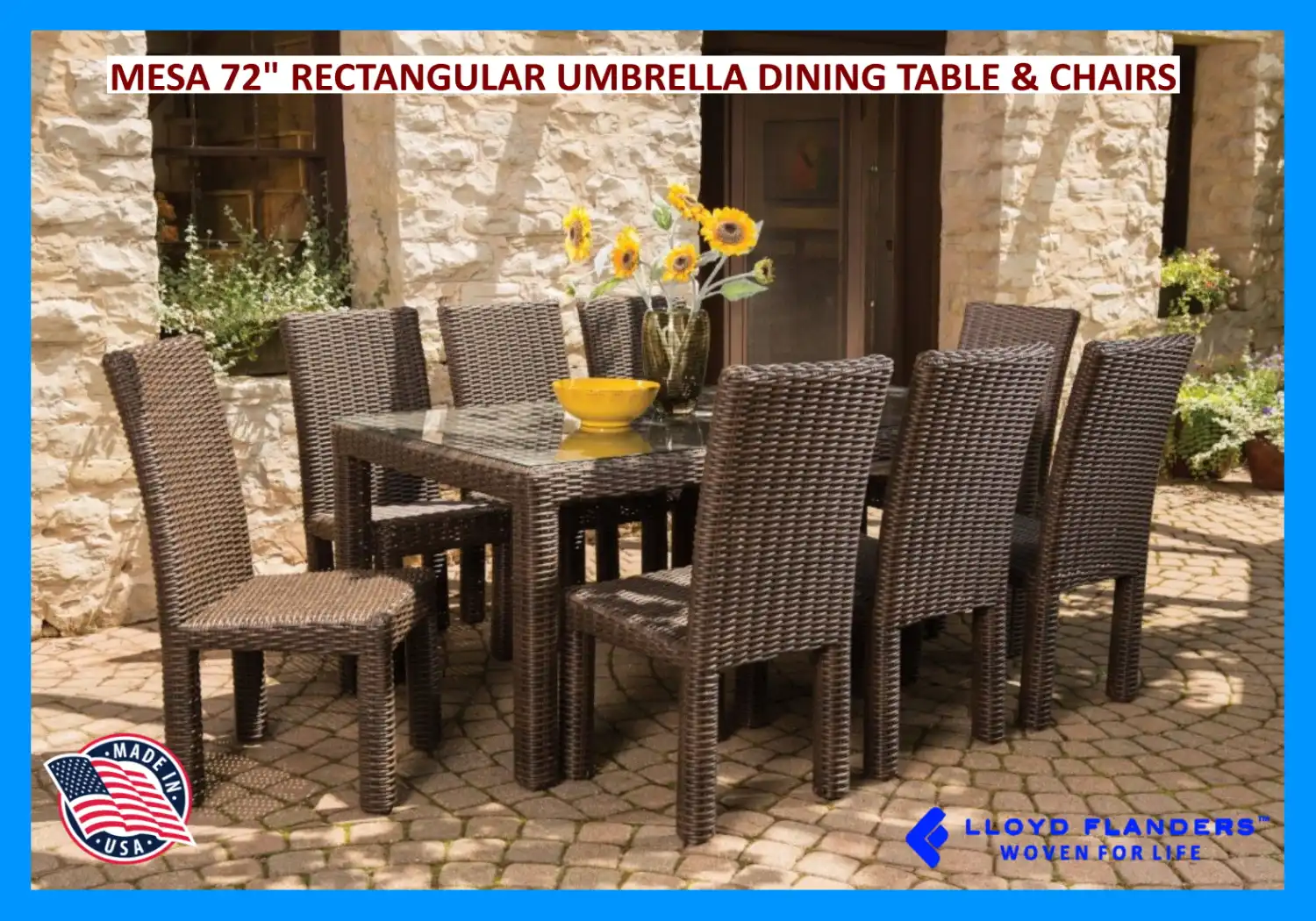 MESA 72" RECTANGULAR UMBRELLA DINING TABLE & CHAIRS