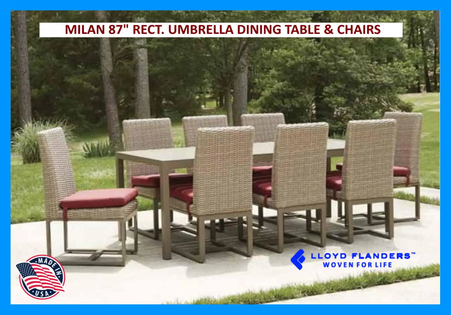MILAN 87" RECTANGULAR UMBRELLA DINING TABLE & CHAIRS