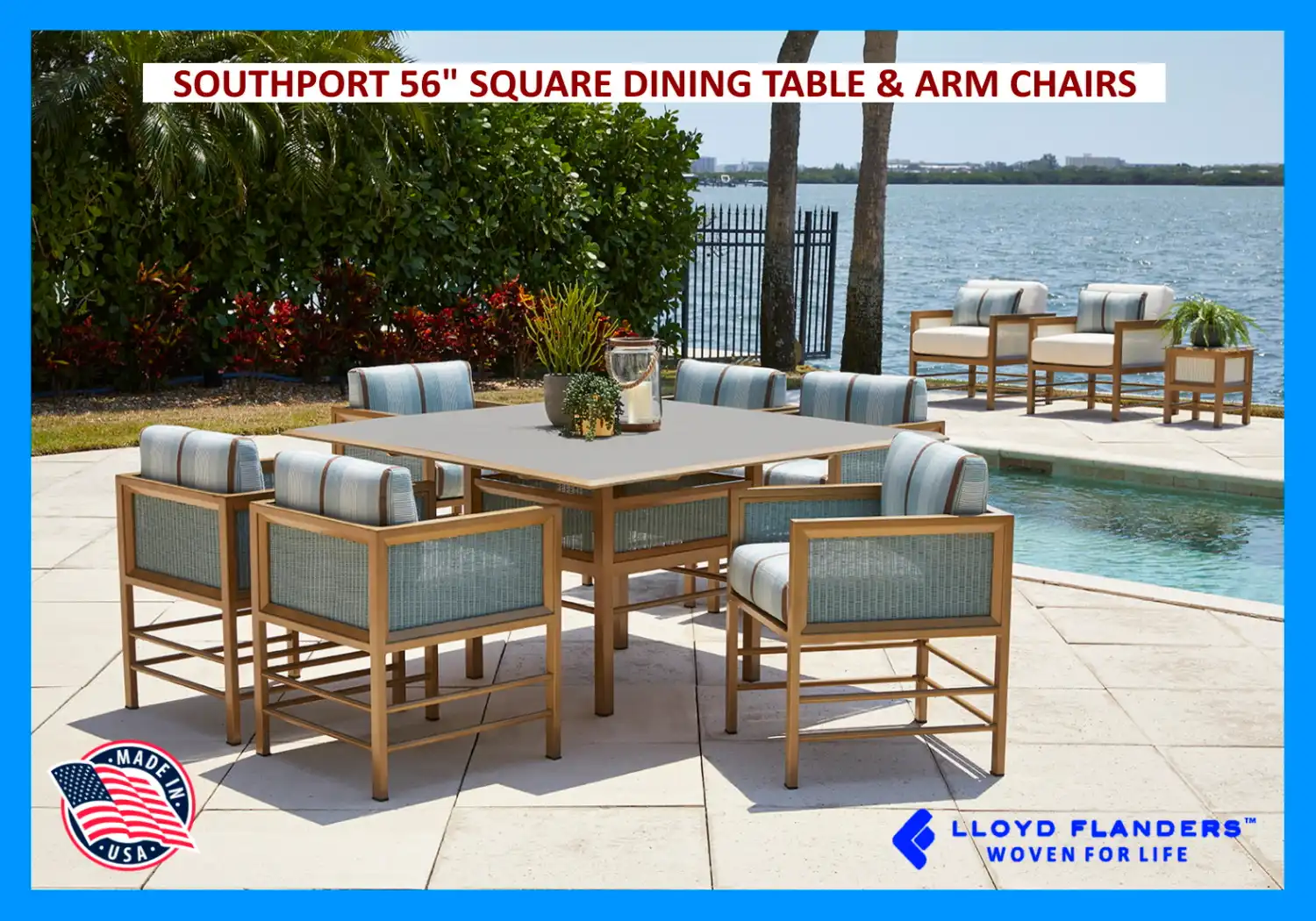 SOUTHPORT 56" SQUARE DINING TABLE & ARM CHAIRS