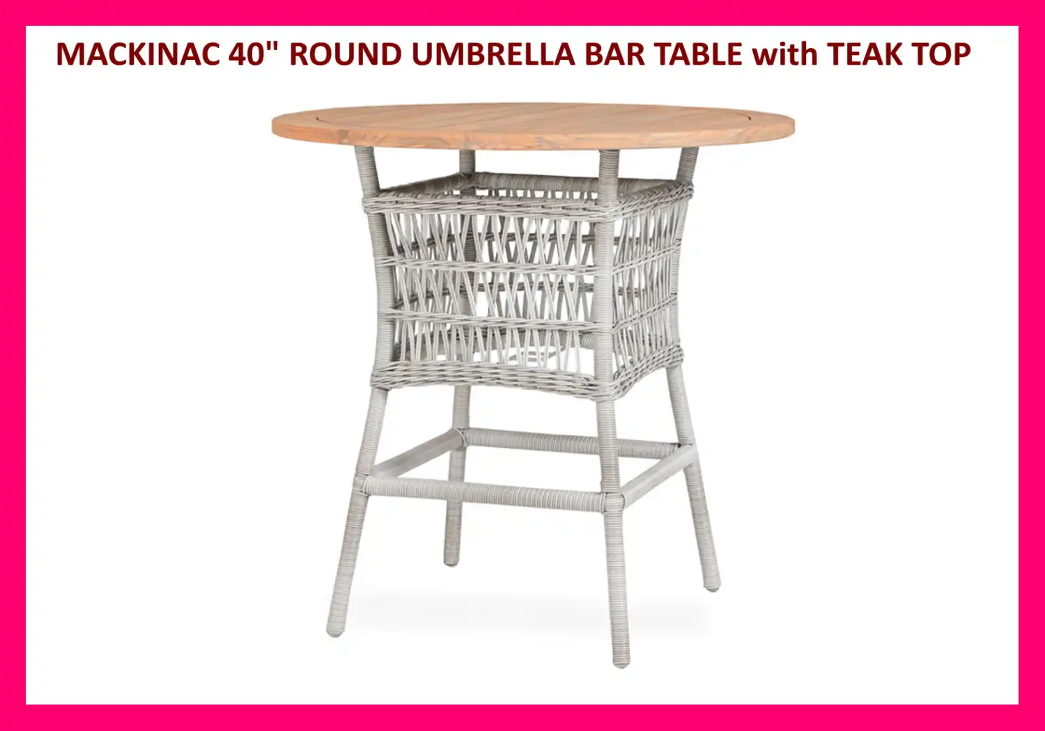 MACKINAC 40" ROUND UMBRELLA BAR TABLE with TEAK TOP