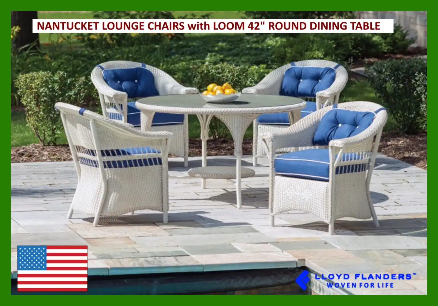 NANTUCKET LOUNGE CHAIRS with LOOM 42in ROUND DINING TABLE