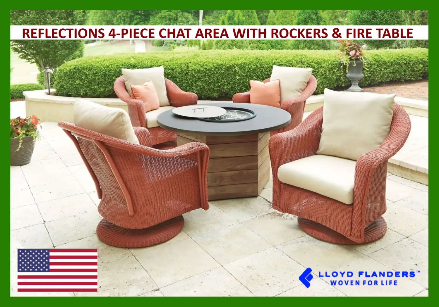 REFLECTIONS 4-PIECE CHAT AREA WITH ROCKERS & FIRE TABLE