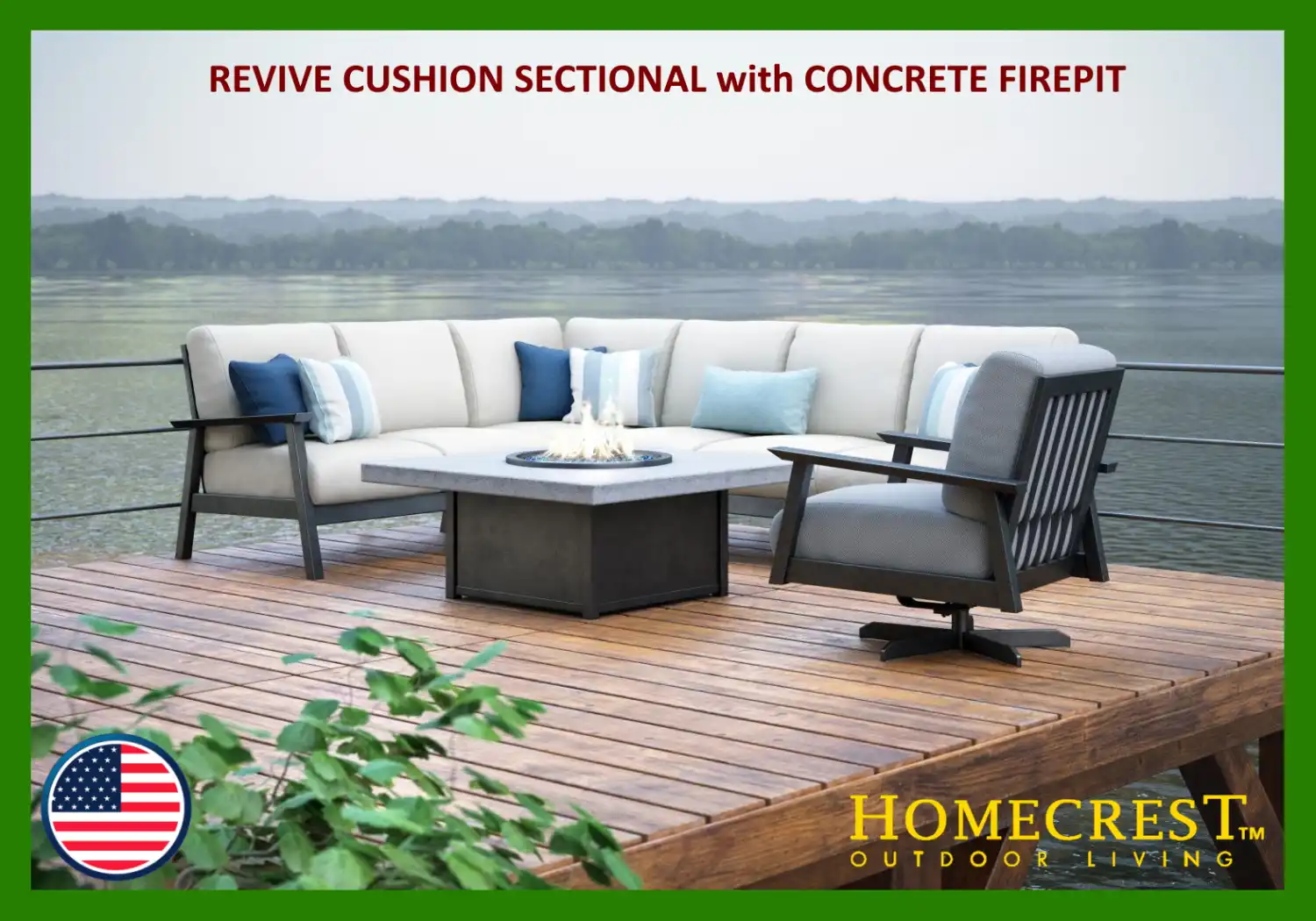 REVIVE CUSHION SECTIONAL with CONCRETE FIREPIT