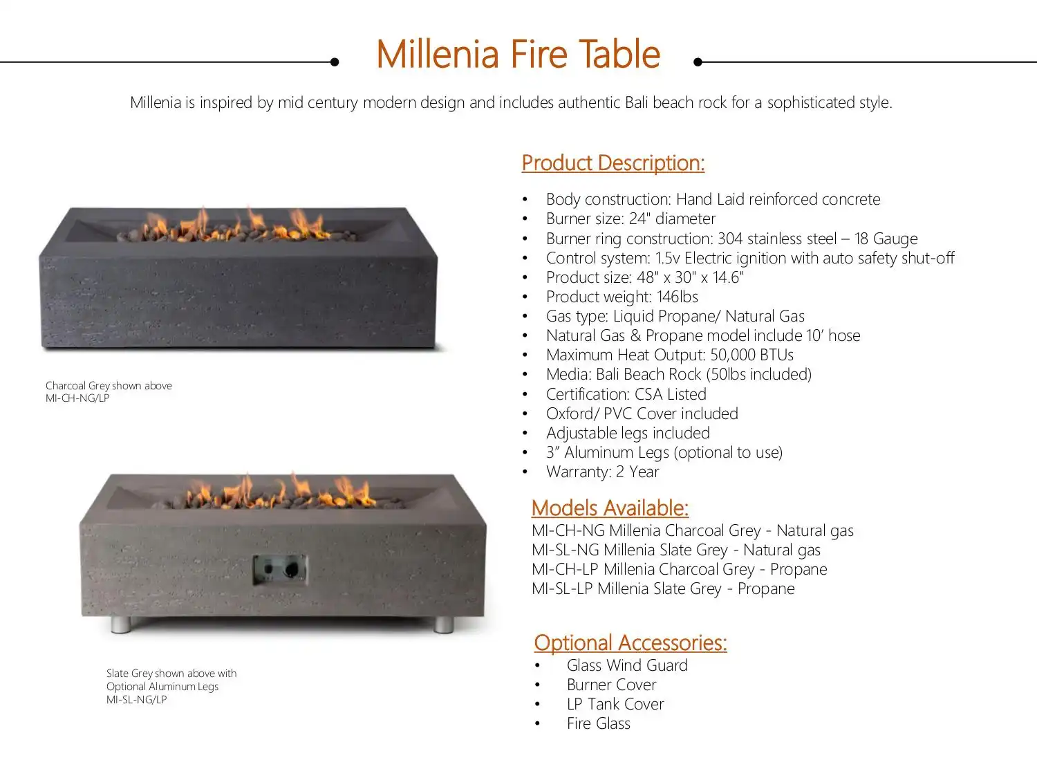 CL MILLENIA FIRE TABLE C$ 2,300 by Pyromania