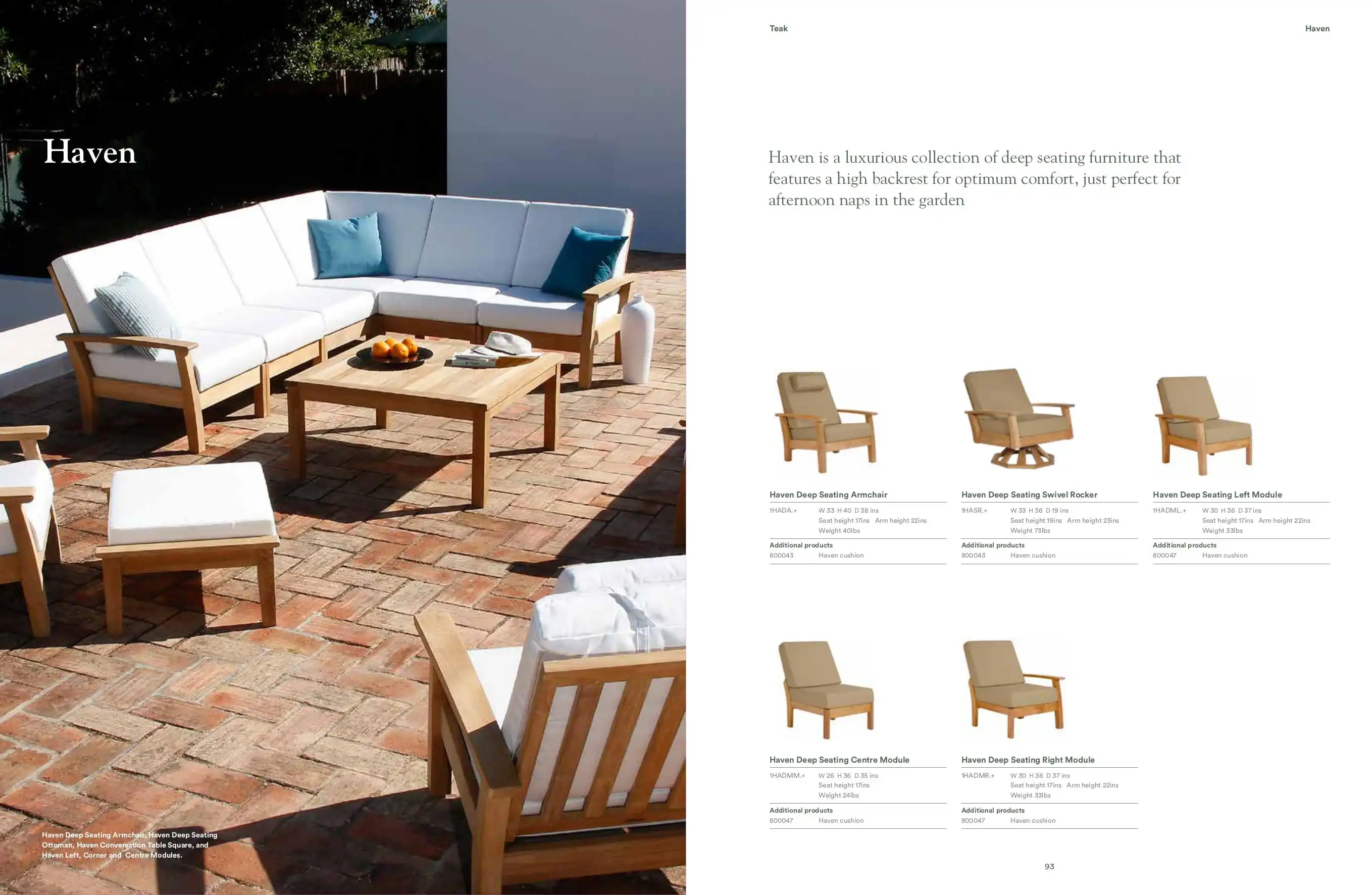 HAVEN (Teak) Sectional & Lounge Chairs by Barlow Tyrie