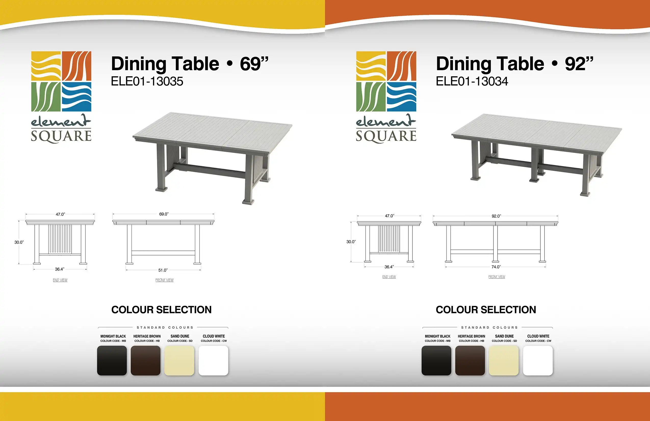 69 in & 92 in DINING TABLEs by Element Square