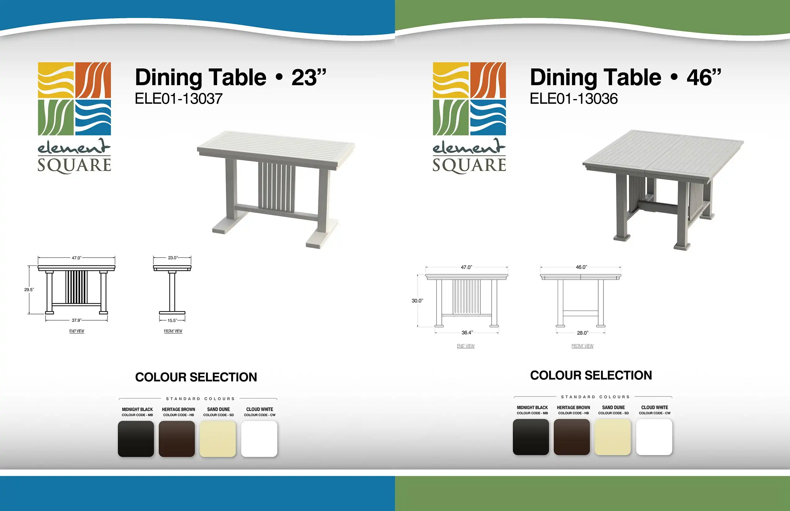 23 in & 46 in DINING TABLEs by Element Square