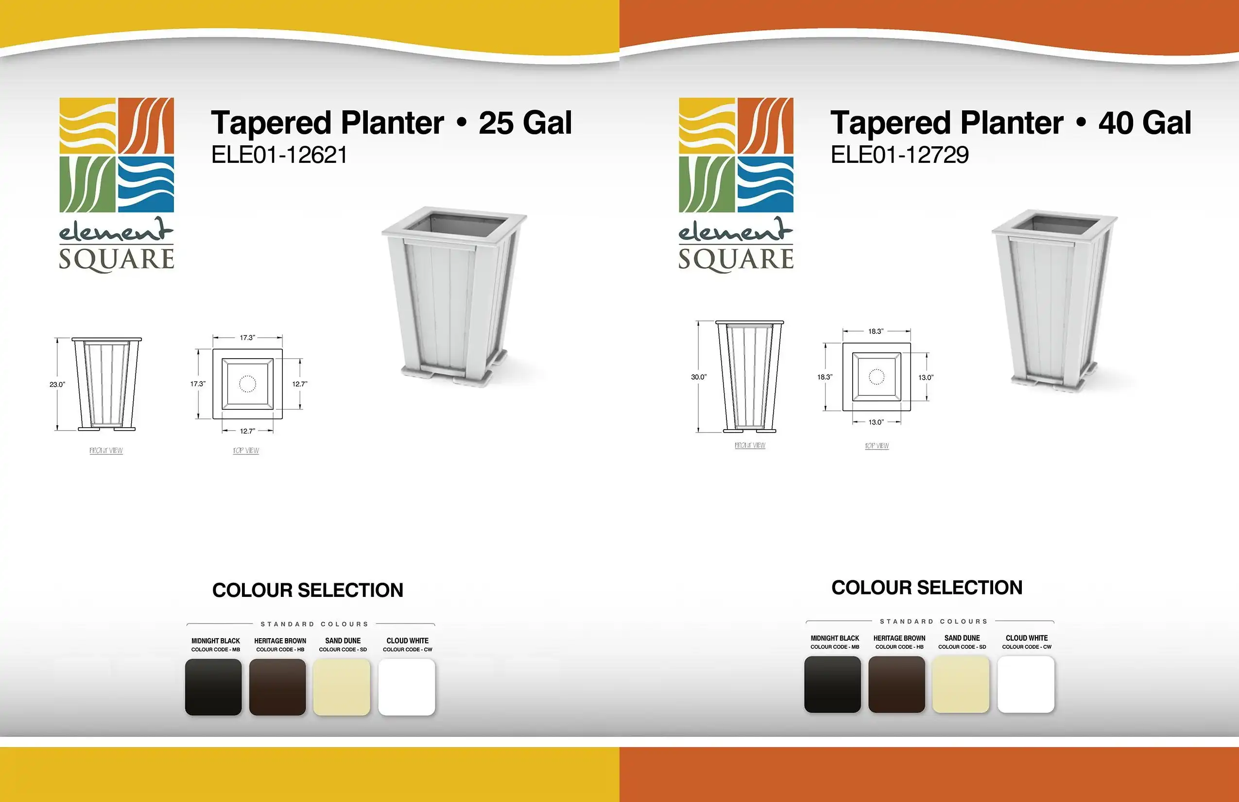 25 Gal & 40 Gal TAPERED PLANTERs by Element Square