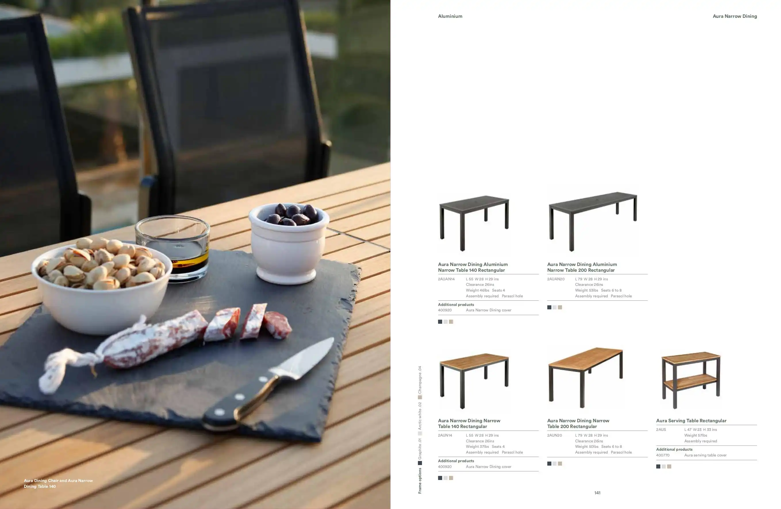 AURA Narrow Dining Tables (Aluminum) by Barlow Tyrie
