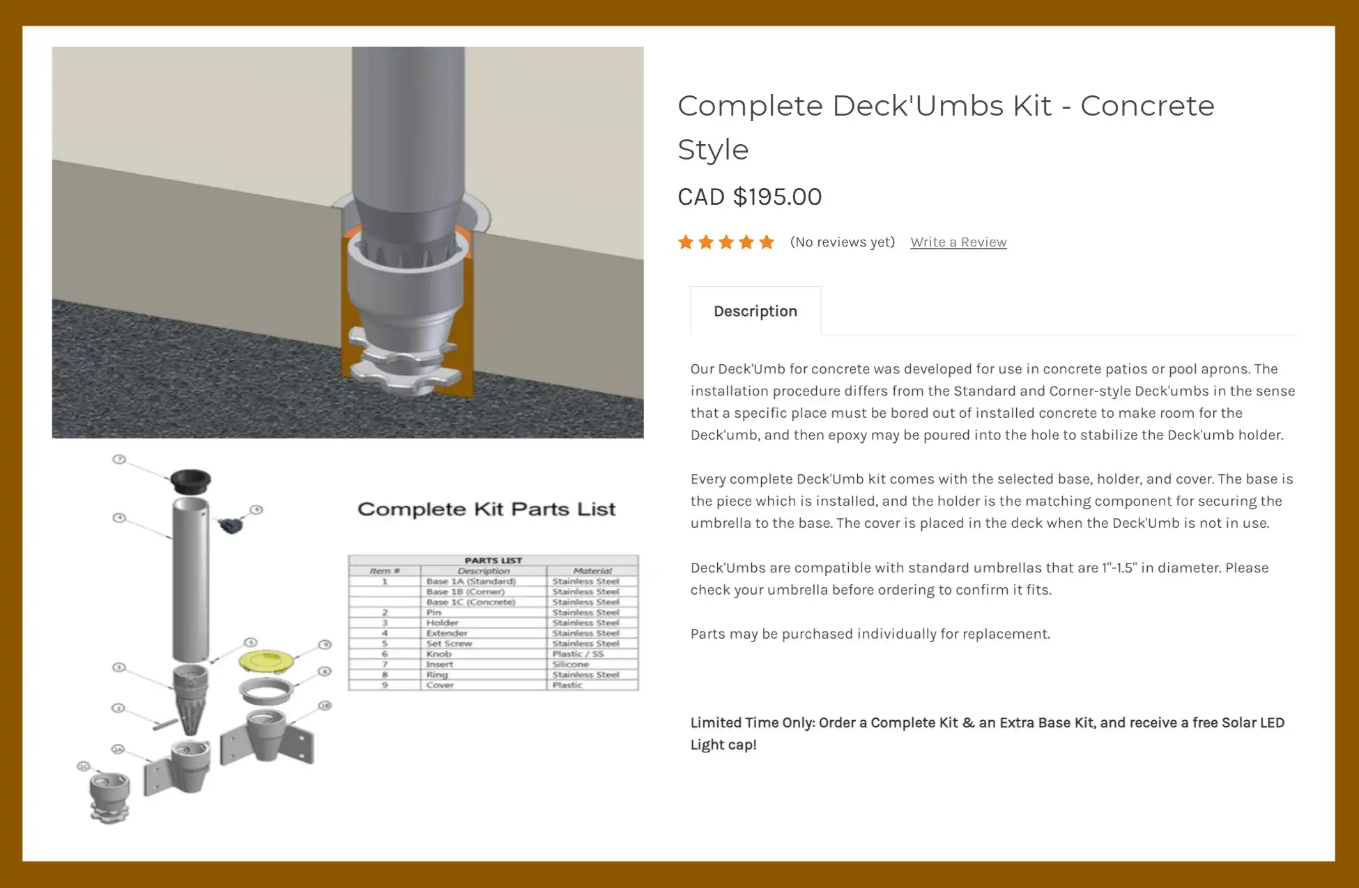 DECK'UMBS 1.5 inch Complete CONCRETE Style Kits $195