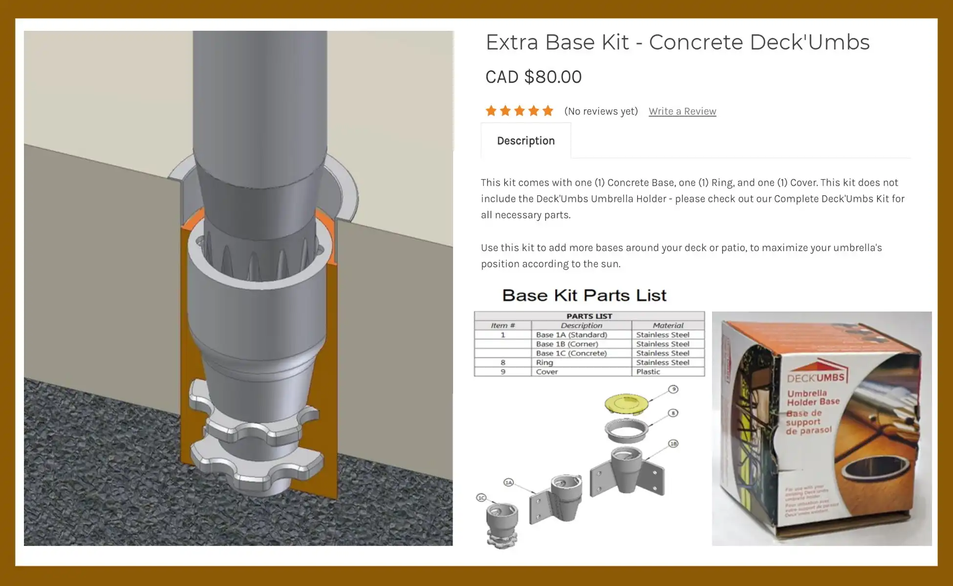 DECK'UMBS Extra Concrete Base Kit $80